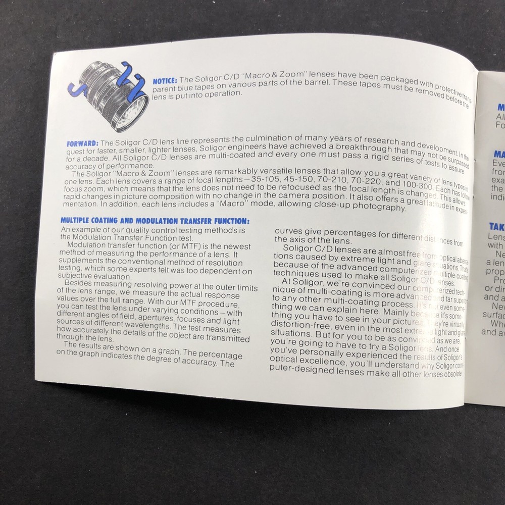 Soligor C/D Lenses Instruction Manual Owners Guide