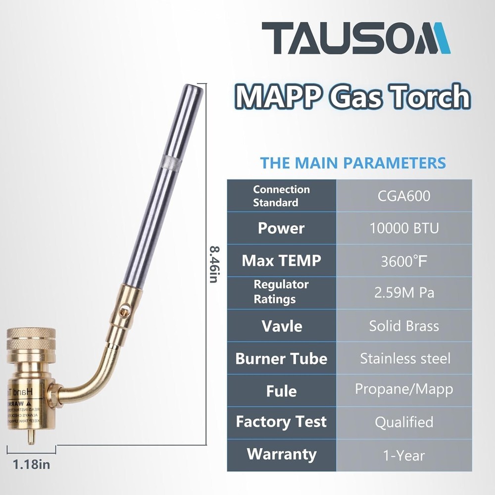 Brass Propane Torch Head - High-Intensity Adjustable Flame - 1648°C Max