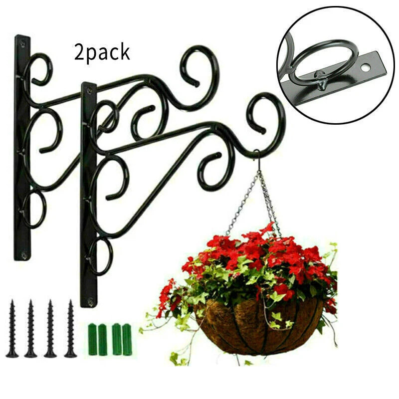 2 Pack Black Metal Hanging Brackets Wall Hooks for Planters & Lanterns