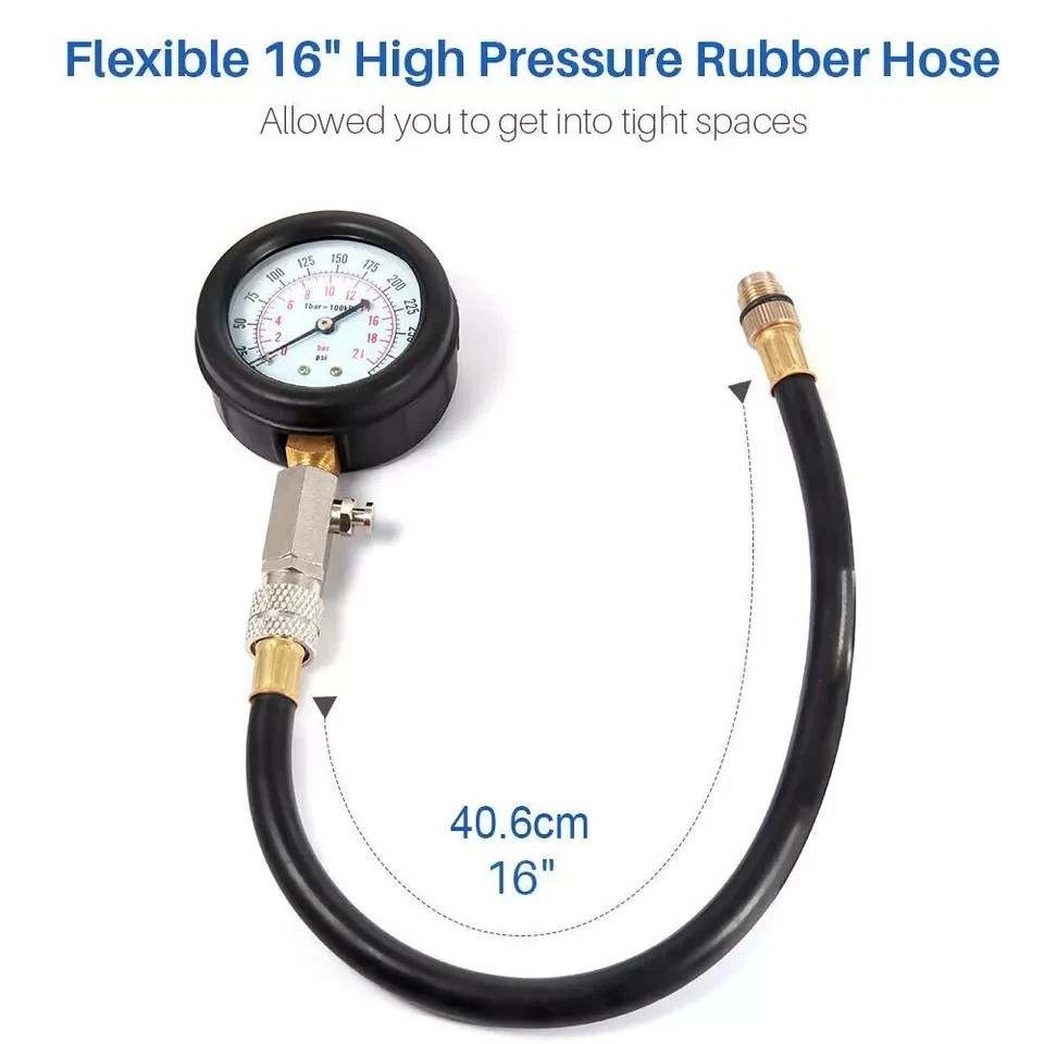 Engine Cylinder Compression Gauge Tester Kit Gas Engine Diagnostic Testing Tool-