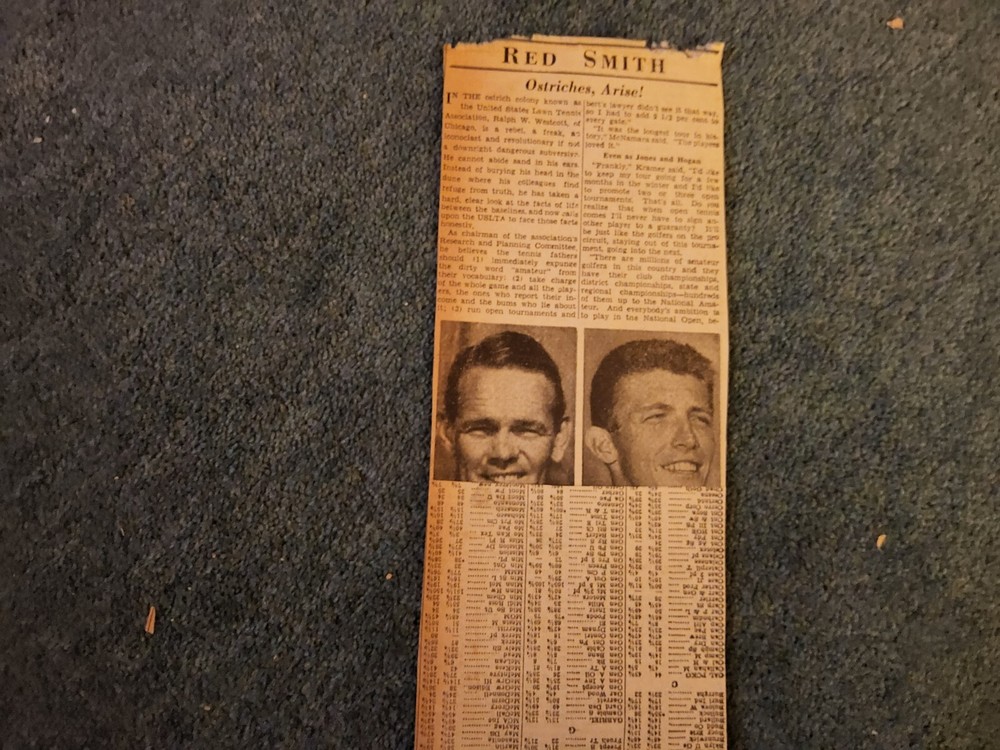 Xm37  Ephemera 1961 Article Red Smith Fred Kramer Tony Trabert