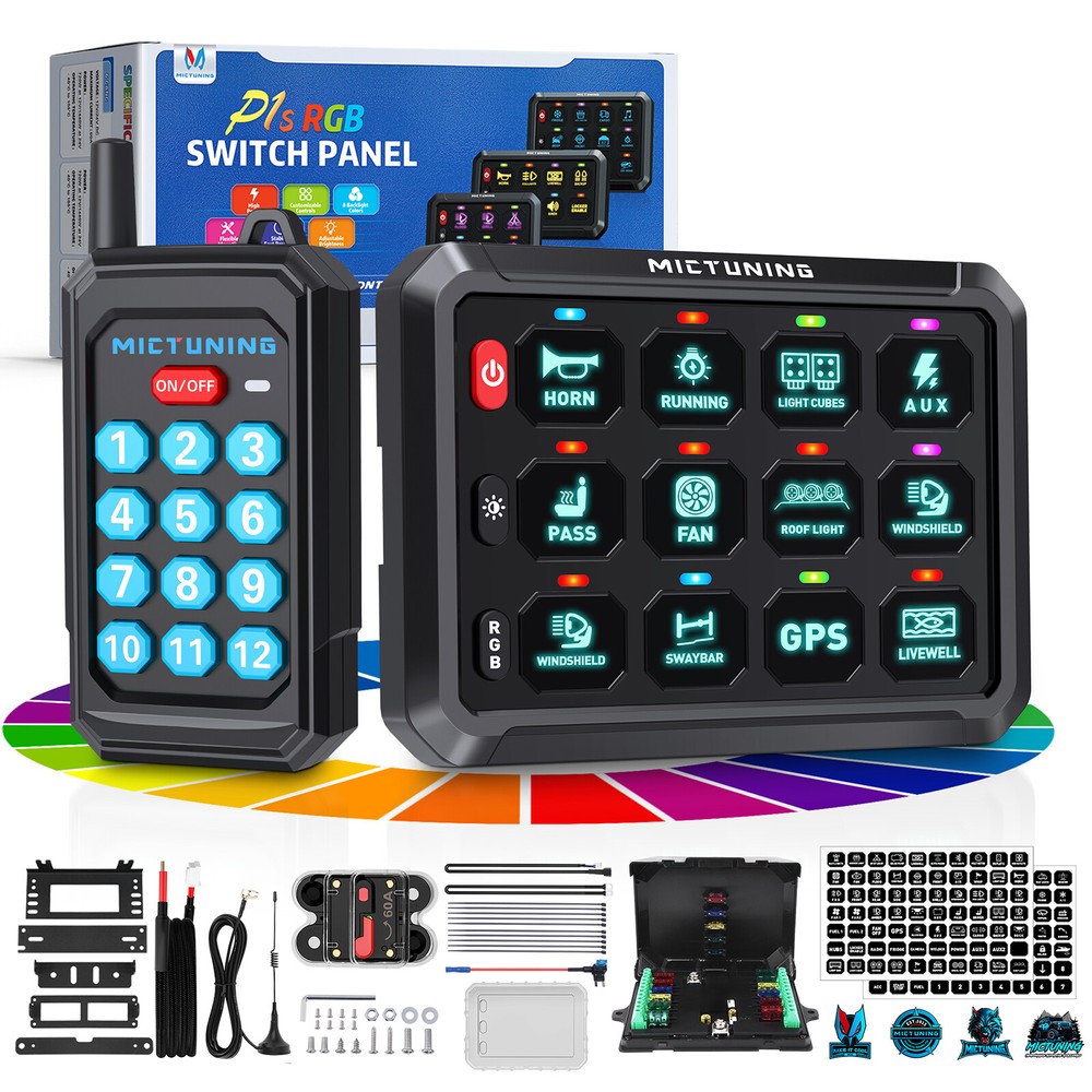 MICTUNING P1Y 12 Gang Switch Panel Wireless Remote Circuit Control Lights System