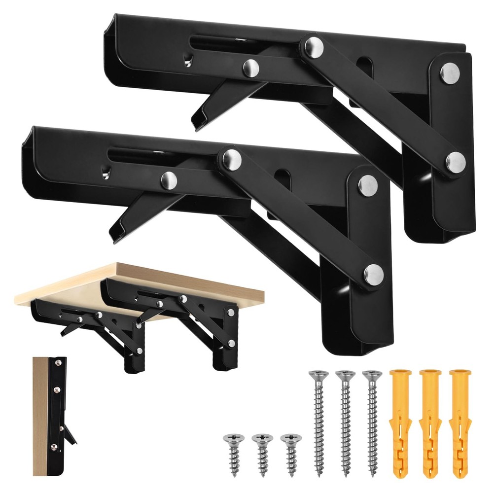 6 Inch 2 Pack Folding Shelf Brackets Collapsible Heavy Duty Wall Mounted Hinge
