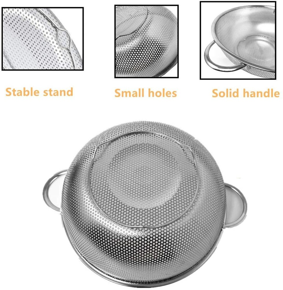 2 Piece Stainless Steel Mesh Micro-Perforated Strainer Colander Set (3/5 Quart)