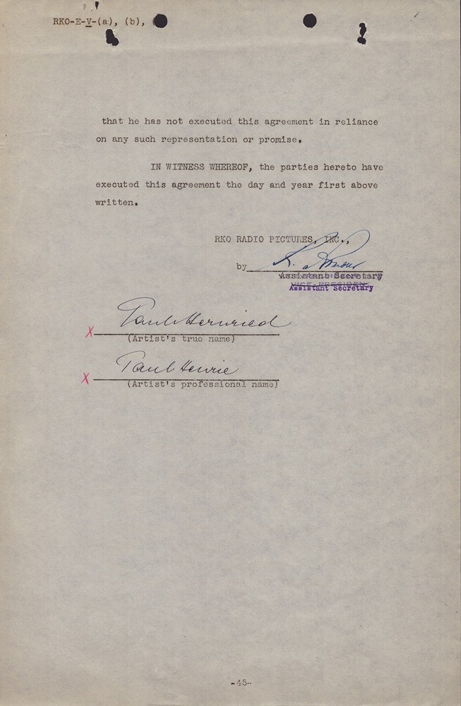 PAUL HENREID - CONTRACT DOUBLE SIGNED 03/06/1941