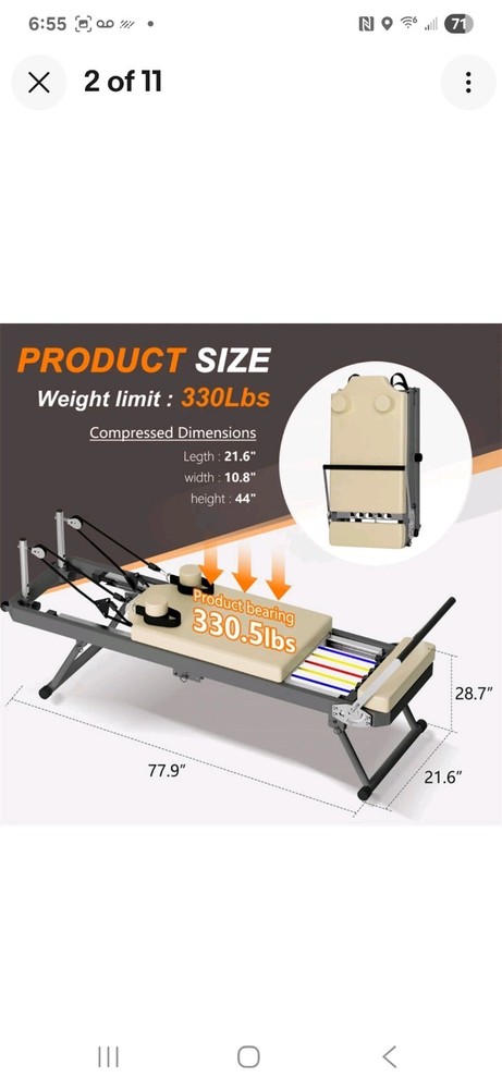 Pilates Reformer Machine, Quick-Assembly Foldable Studio Grade Pilates Equipment