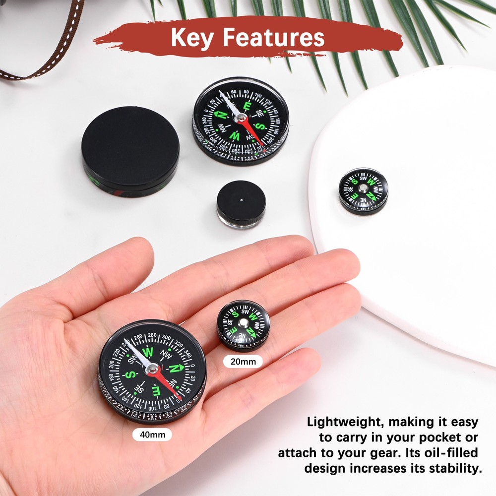 40mm Mini Compass [1PCS] - Pocket Oil Filled Small Compass Bulk - [Black]