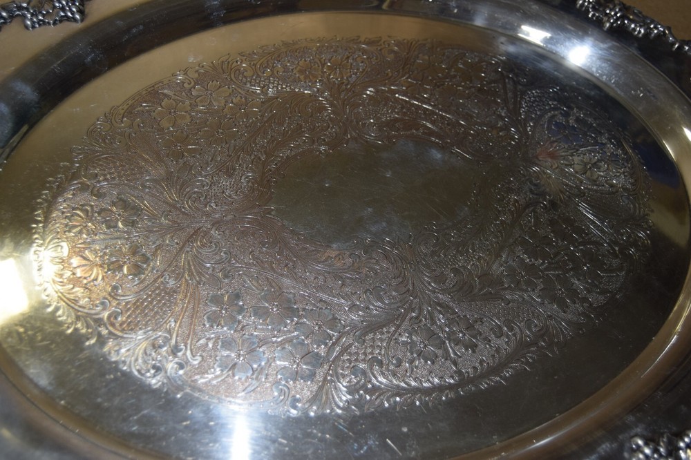 Crescent Silver on Copper "Grape Vines" 32" Silver Plated Serving Platter Tray