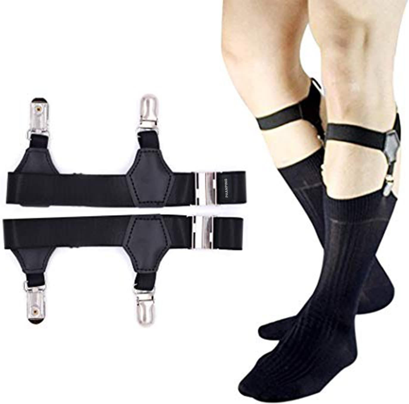 Men’s Sock Garters Adjustable 2Pack Elastic Leg Belt Sturdy Metal Clip Suspender