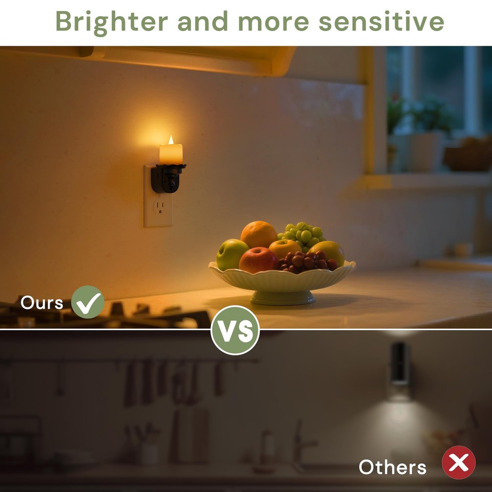 Flameless Candle Night Light, Flicker Night Lights Plug into Wall 2 Pack, Amb...