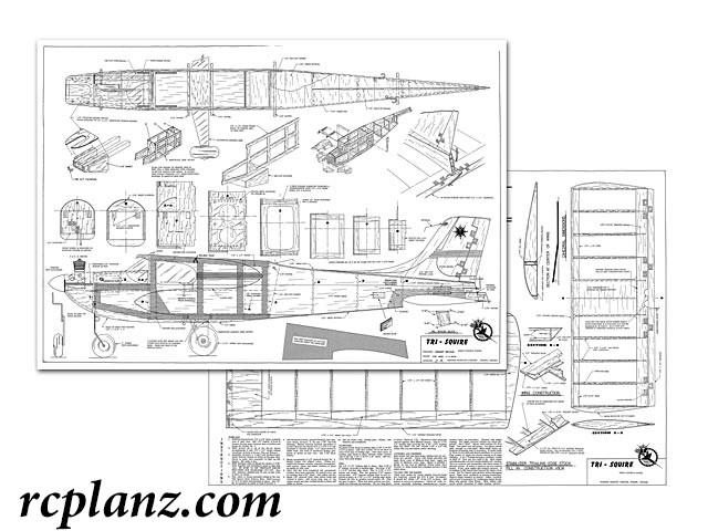 R/C AIRPLANE PLANS & PATTERNS: Tri-Squire 51" Wingspan - 2ch Trainer