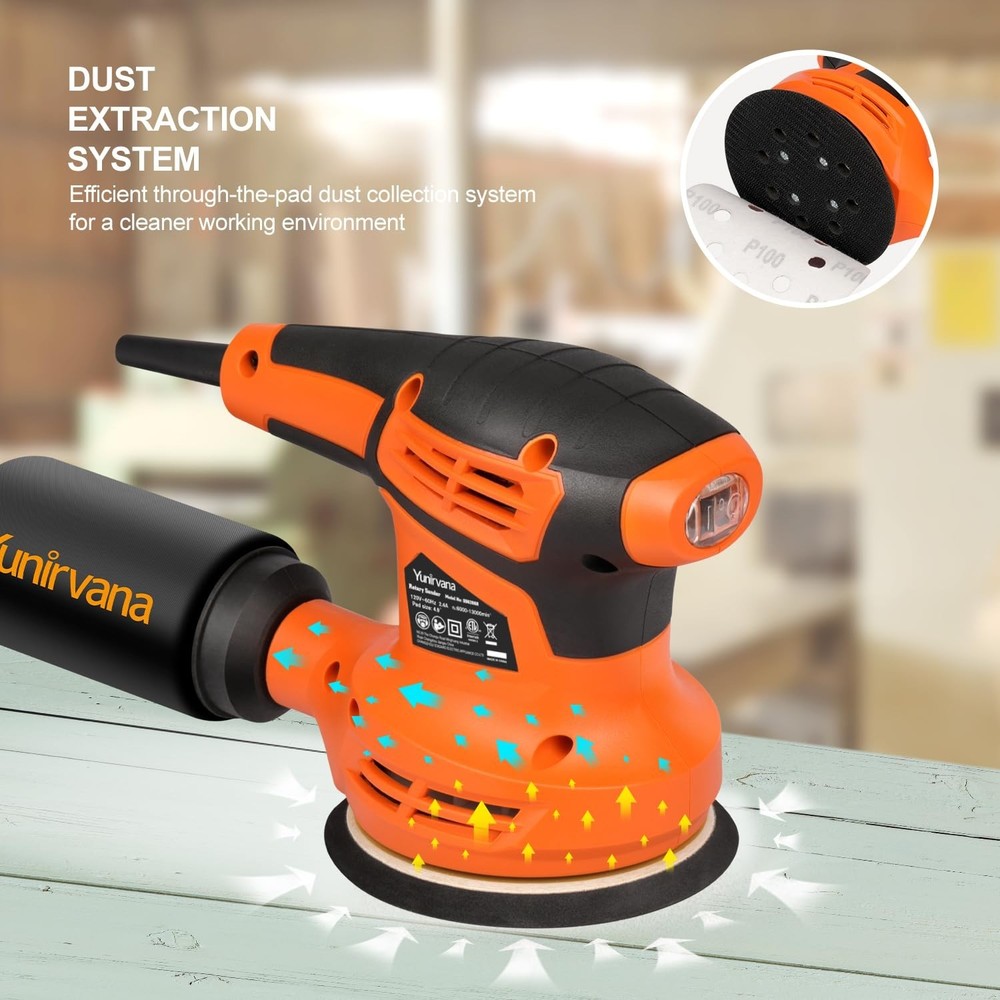 Orbital Sander,2.4Amp 13000 OPM Random-Orbit Sanders 6 Variable Speeds with 1...