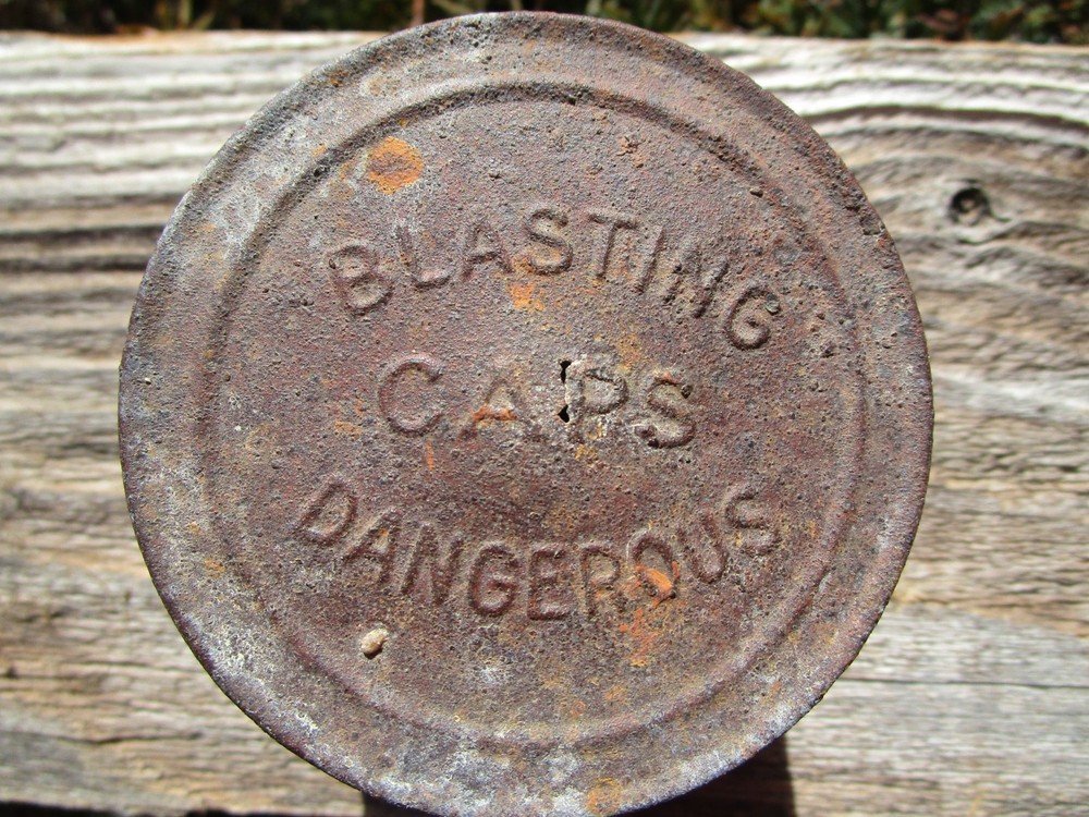 BLASTING CAPS DANGEROUS Tin Rustic Mining Antique Western Decor
