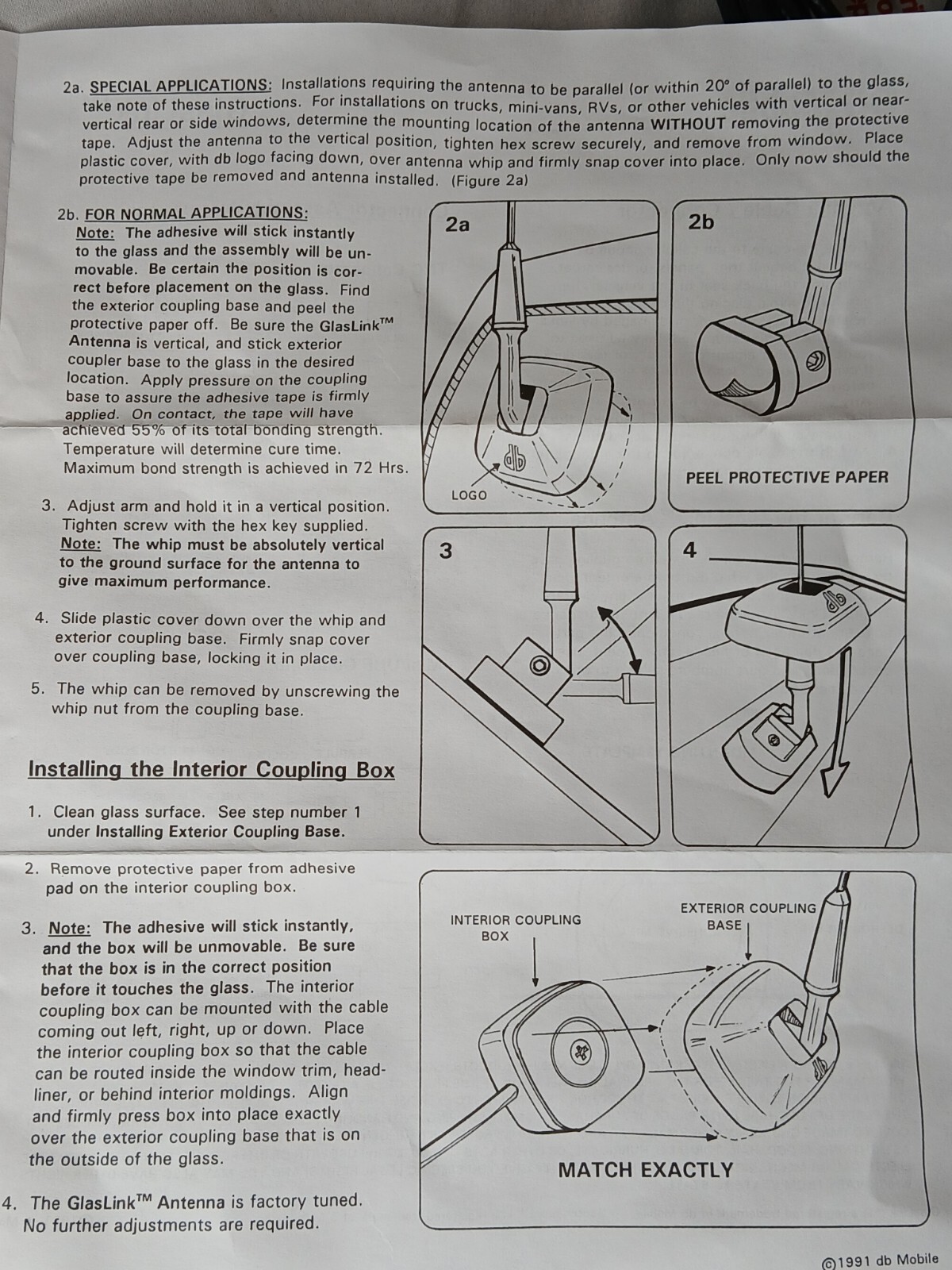 GlasLink Glass Mount Dual Band Cellular UHF Antenna NEW w/ All Mounting Hardware