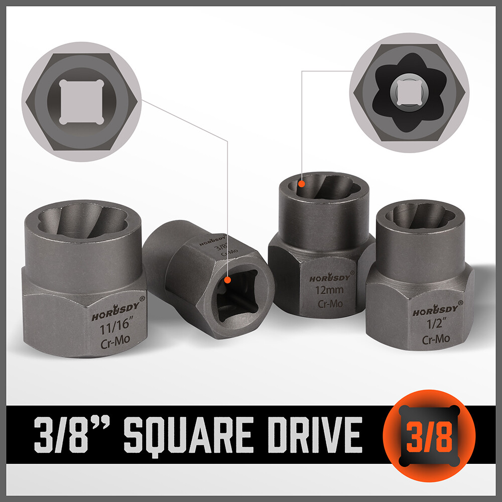 Impact Bolt Extractor Set Nut Remover Set Stripped Extraction Socket Tools 15pcs