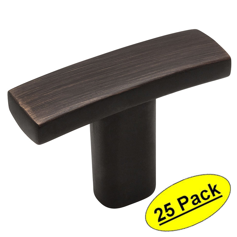 *25 Pack* Cosmas Cabinet Hardware Oil Rubbed Bronze Subtle Arch T Knobs #2363ORB
