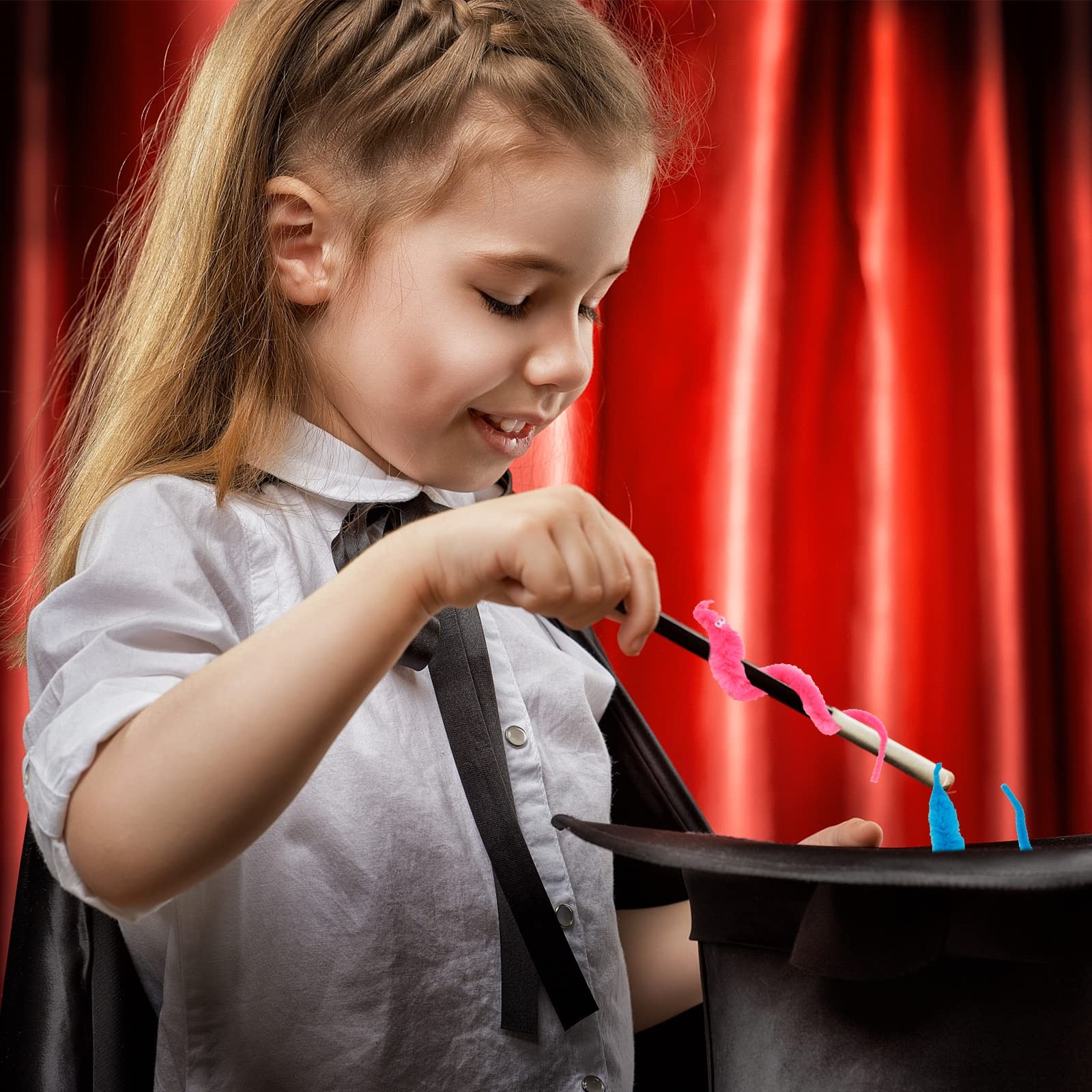 48 Pcs Magic Twisty Worm Wiggly Twisty Fuzzy Worms on a String Magic Worm Toy...