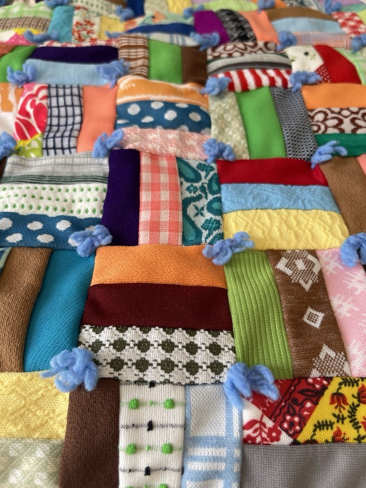 Vintage 70s Handmade Patchwork Quilt Blanket 68x40