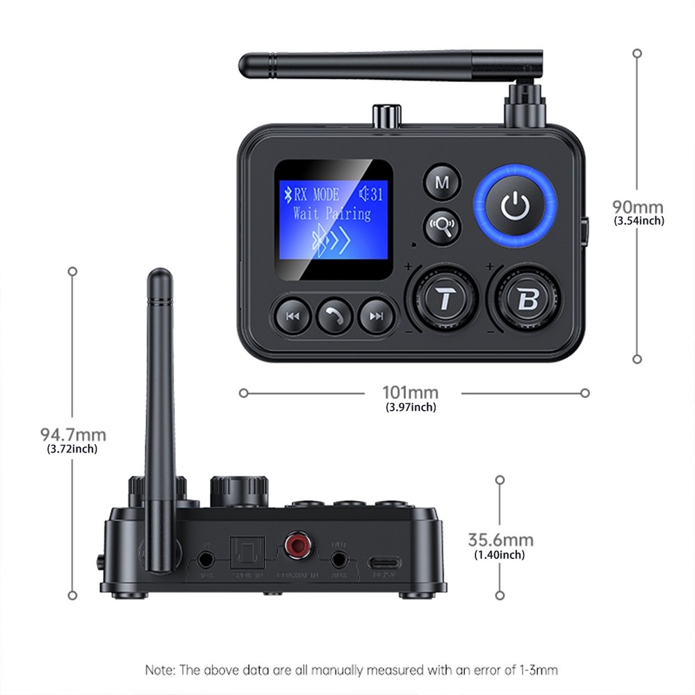 LCD Bluetooth 5.3 Transmitter Receiver Wireless Audio HiFi Music Adapter AUX RCA