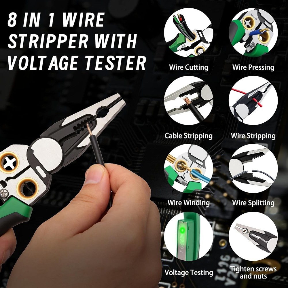 8 In 1 Wire Stripper with Voltage Tester, Compact Portable Electrician Multitool