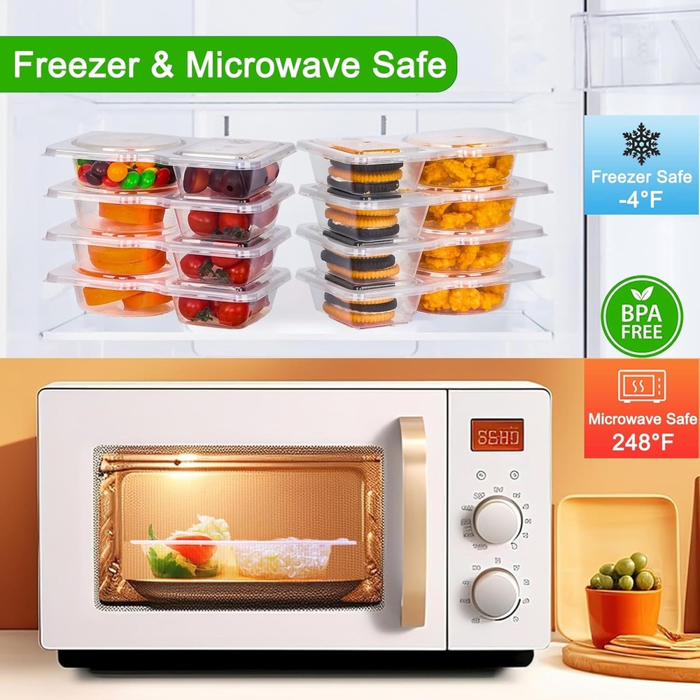 8 Sets Reusable Snack Containers with Lids, Double Compartment 8 PCS