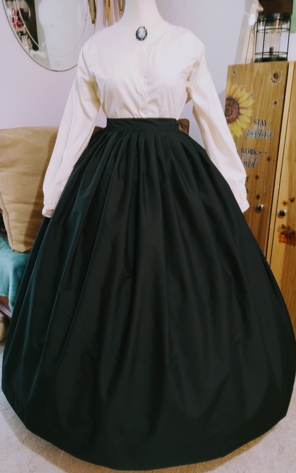 CIVIL WAR DRESS~VICTORIAN STYLE-  JETT BLACK, OVER HOOP MORNING OR DAY SKIRT