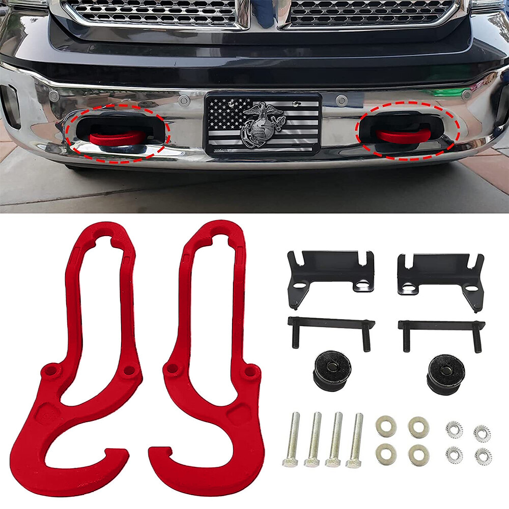 Ram Front Tow Hooks for 2009-2019 Dodge Ram 1500 82210967 68196982AA RED