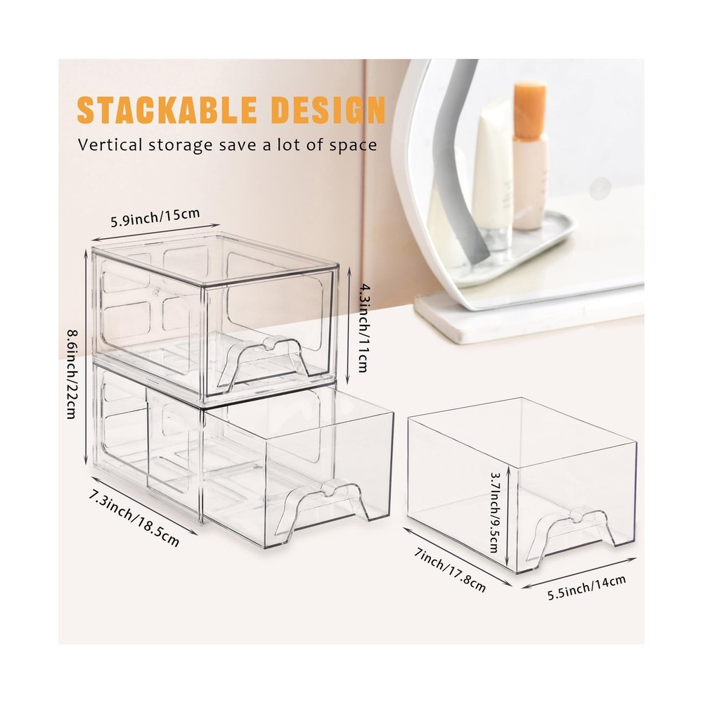 6 Pack Stackable Makeup Organizer, 4.4'' Tall Acrylic Bathroom ... FAST USA SHIP