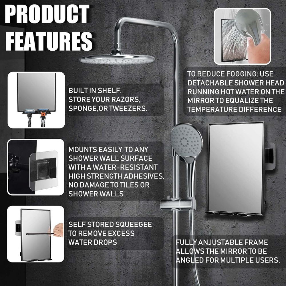 LFOYOU Shower Mirror for Shaving with 2 Replaceable Adhesive - Two Razor Holder,