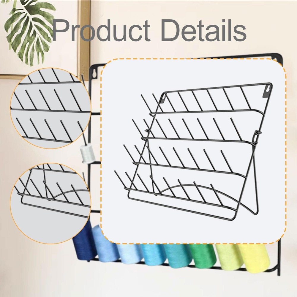 Thread Holder Wall Mounted with 32 Hanging Hooks for Wall Spools Thread Rack