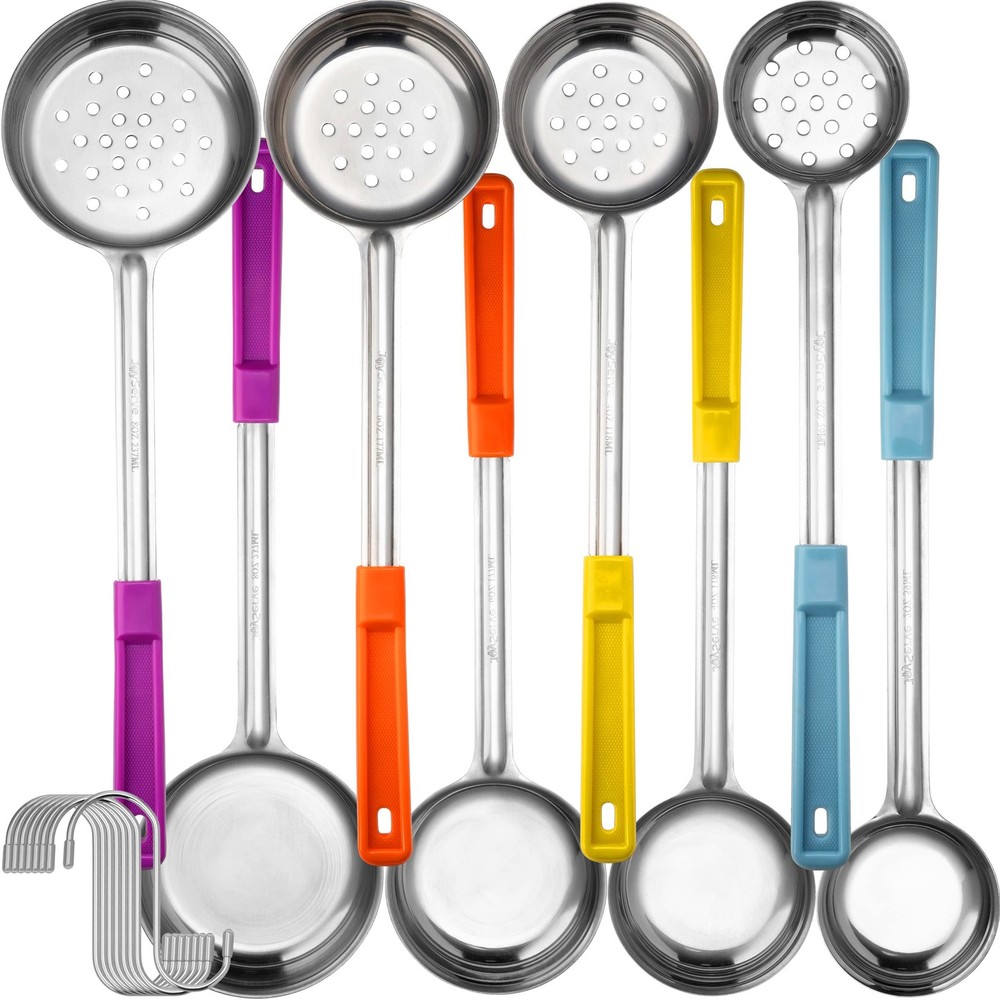 Portion Control Serving Spoons 8 PCS Set, Solid Perforated Scoop, Ladle 14 In