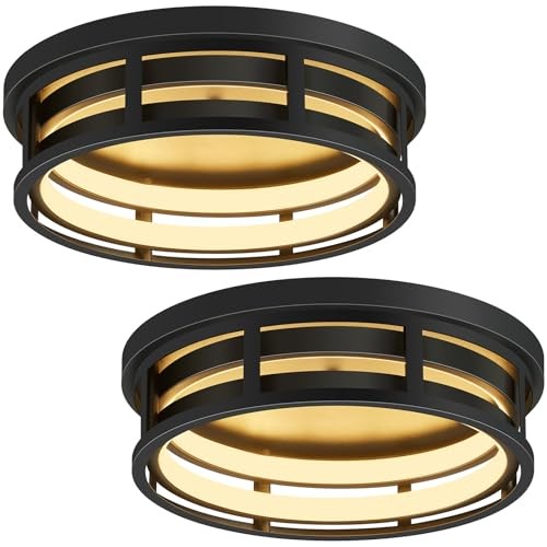 LED Flush Mount Ceiling Light Fixture,Modern Hallway 13in-LED Black-2 Pack
