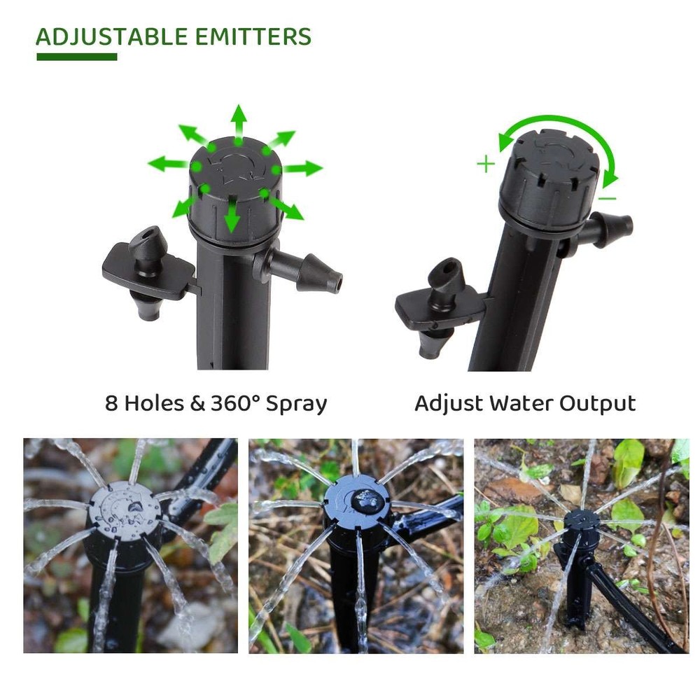 100pcs 360° Adjustable Water Flow Irrigation Drippers Stake Emitter Drip System