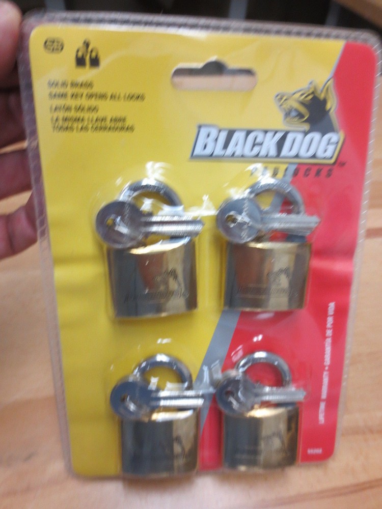 Black Dog 55202 Solid Brass Padlocks, Keyed Alike, 1-1/2 Inch, 4 Pack