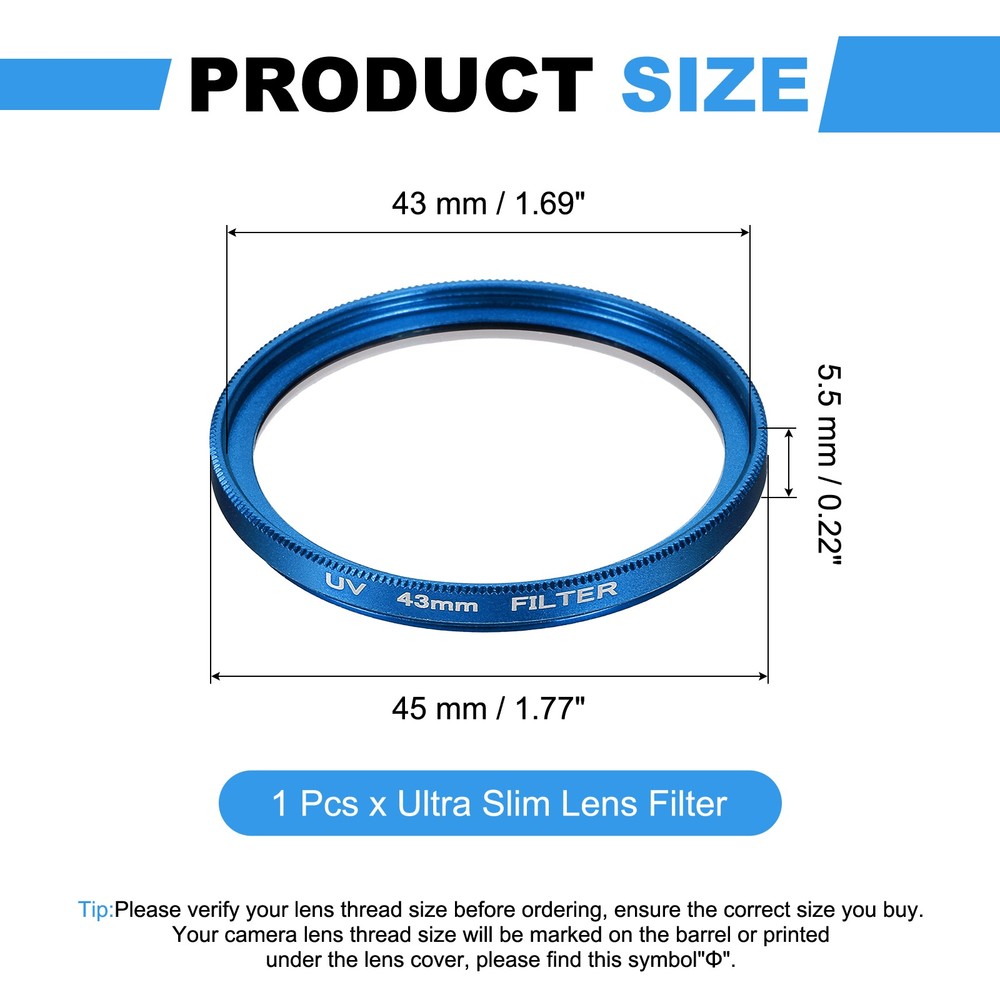 43mm Ultra Slim Lens Filter Multi Coating Camera Len Filter, Blue