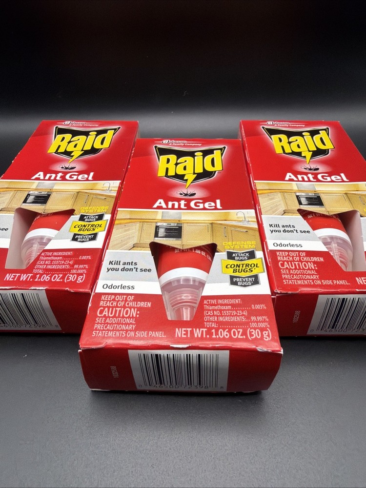 3x RAID ANT GEL Odorless Bug Control - 1.06 Oz Controls Prevents Bugs New Sealed
