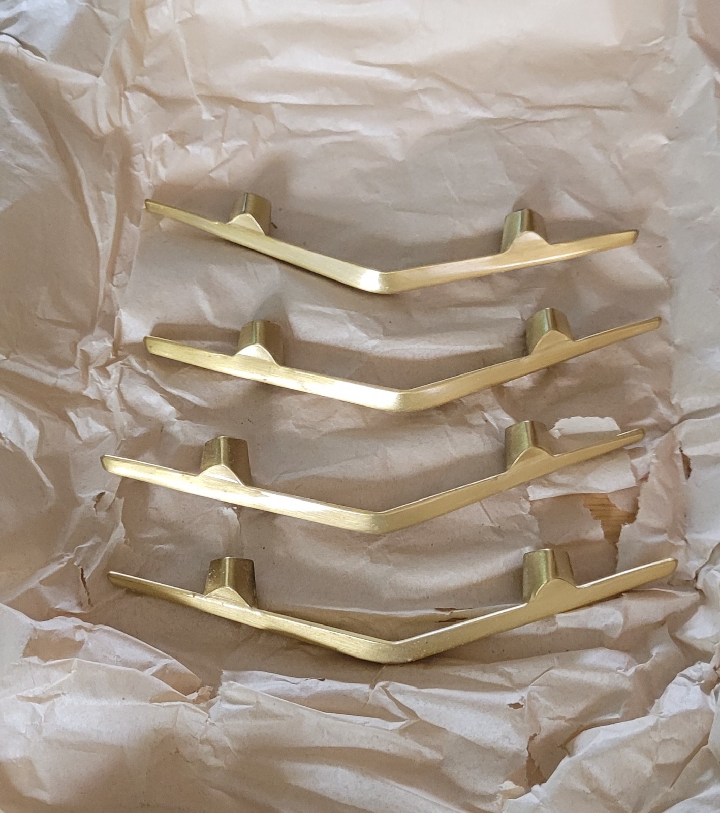 Vintage Mid Century Modern Arched Satin Gold Drawer Pulls...New Old Stock!