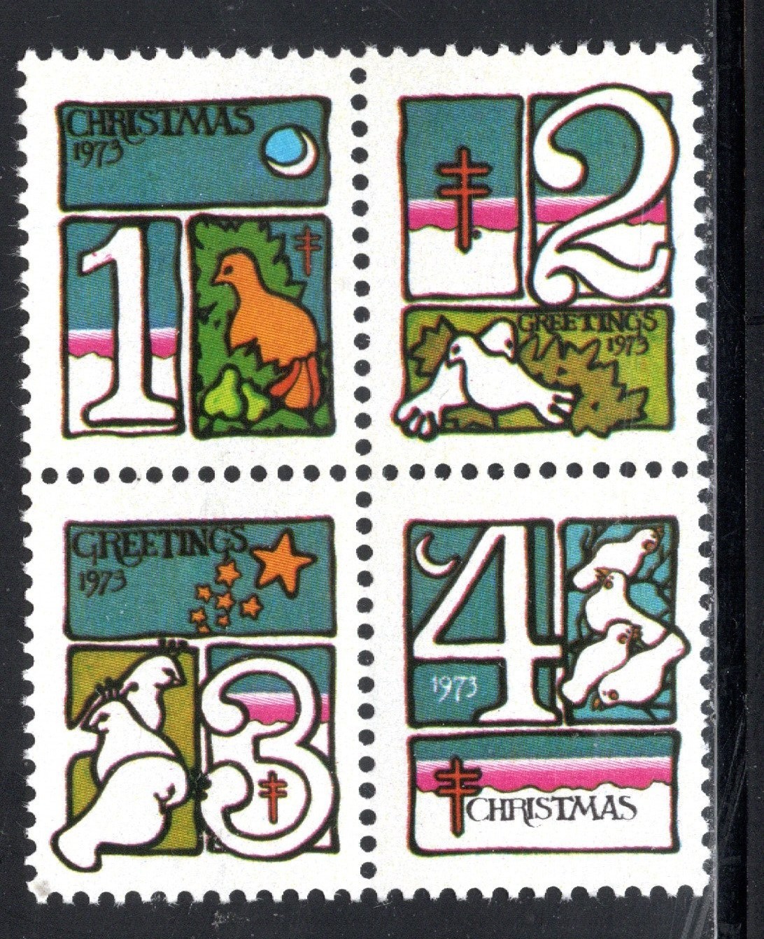 US Stamp Scott #WX250, Christmas Seals 1973, Block of 4, MNH