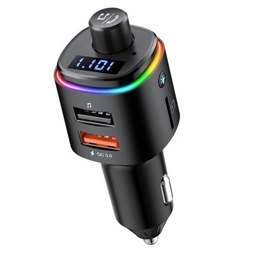 Bluetooth FM Transmitter Car Adapter, QC3.0 Fast Charge, Wireless Radio Kit, 7 C