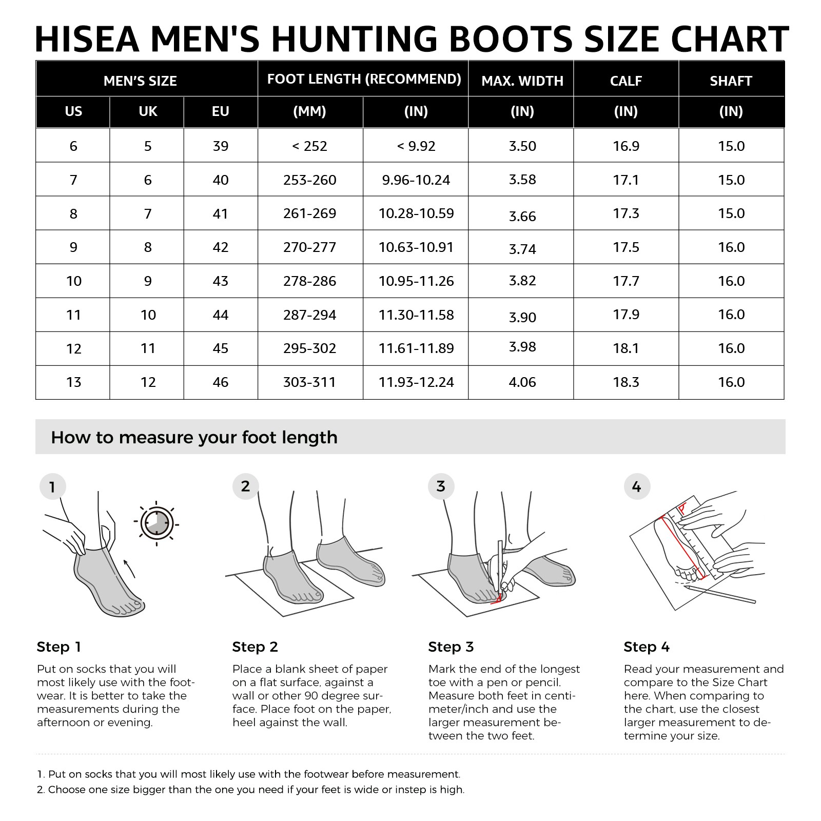 HISEA Men Hunting Boots w/Steel Shank Adjustable Calf Waterproof Work Rain Boots