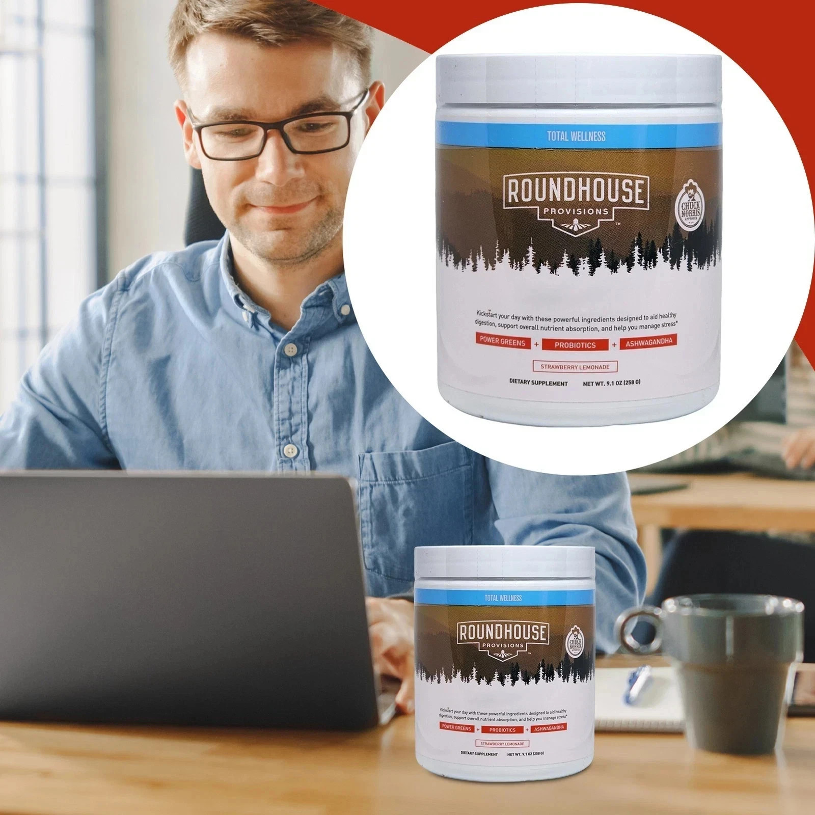 Morning-Kick Greens Superfood Powder by Chuck Norris-With Ashwagandha NEW STOCK