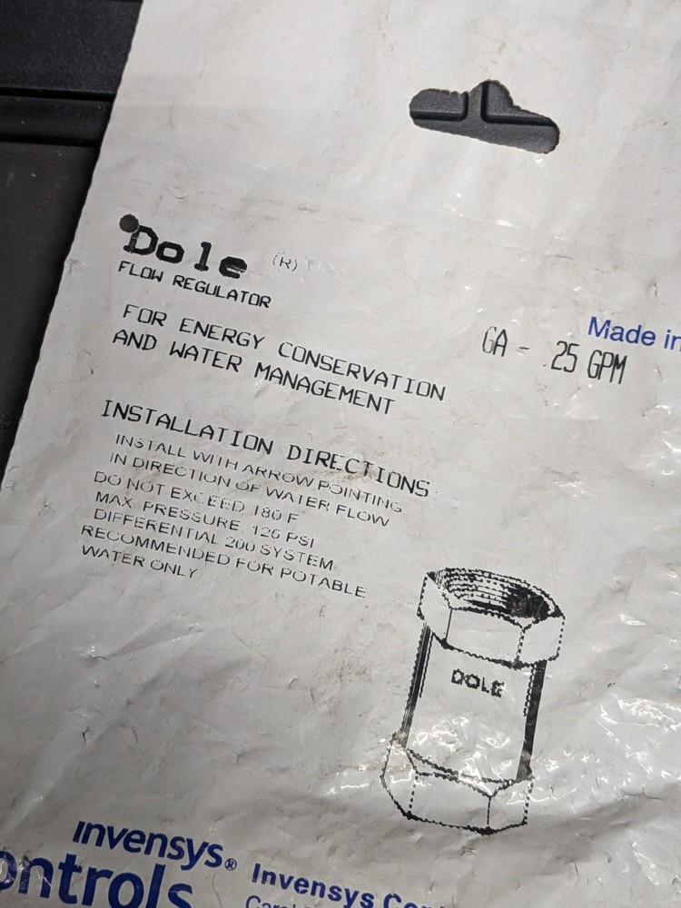 Dole Flow Regulator GA - .25 GPM