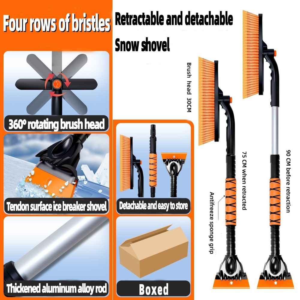360°Rotatin 35.4 Extendable Snow Brush and Ice Scraper, Telescoping Ice Scraper