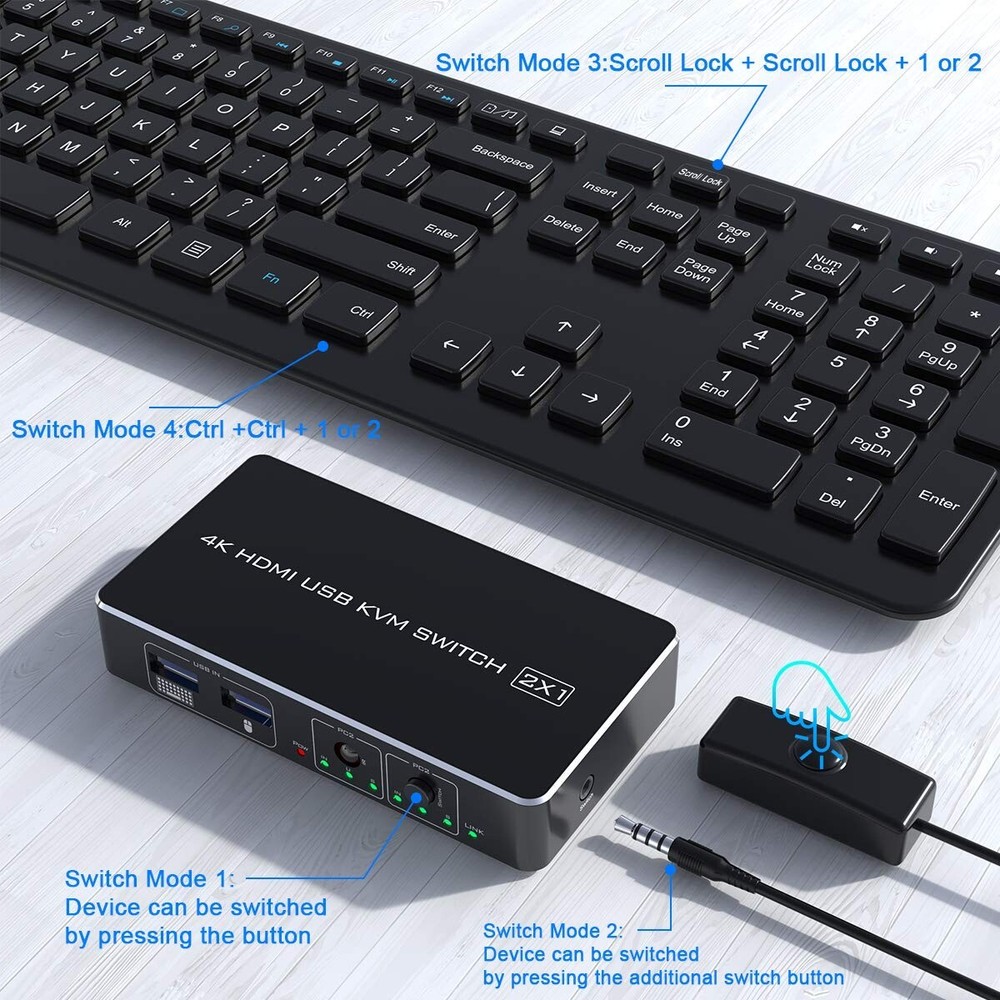 KVM Switch HDMI 2 Port Box,2 USB 2.0 Hub Share 2 Computers