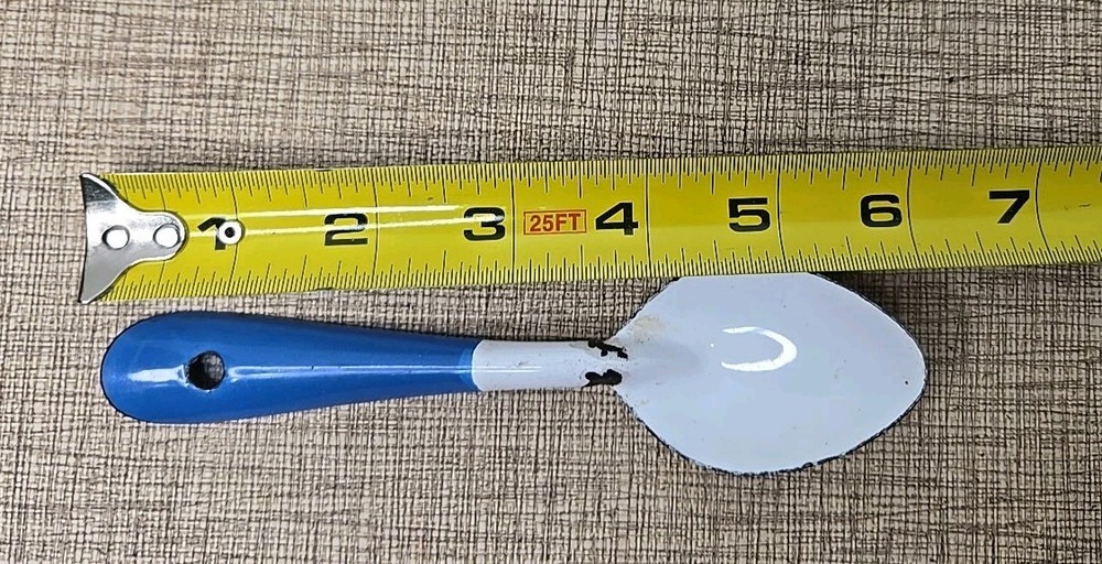 Vintage Enamel 8” & 6" Serving Spoons / Blue & White