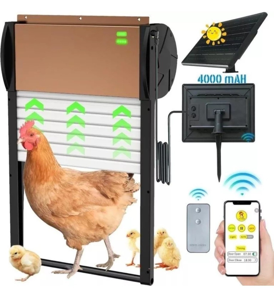 Smart Automatic Chicken Coop Door Solar Powered Timer/Light Sensor Setting Remo