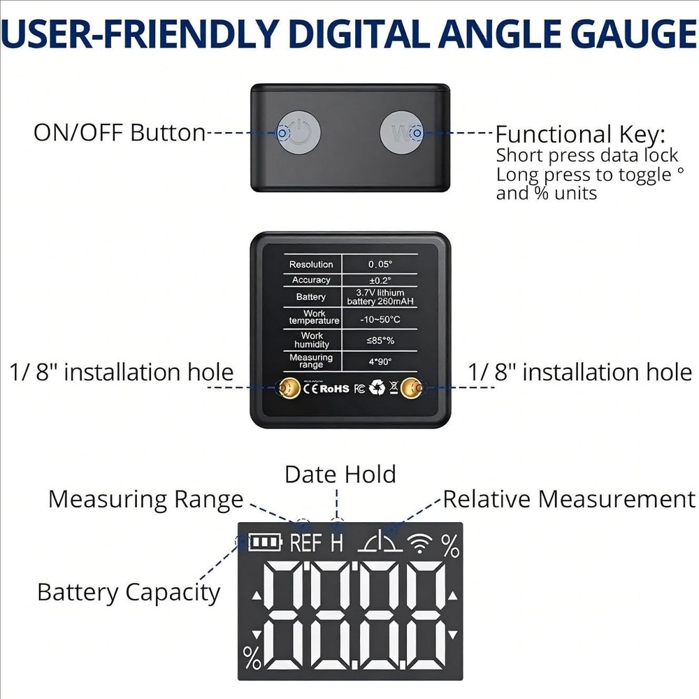 Mini Digital Rechargeable Level Box Protractor Angle Finder Level Gauge Incli...