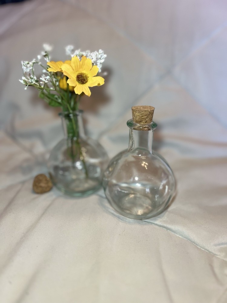 Glass Potion Bottles, With Cook Lid, Clear.￼