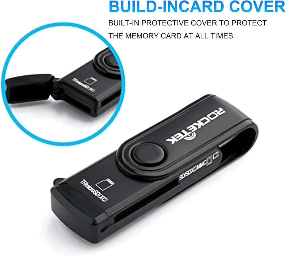 USB 3.0 SD Card Reader, 2 Slots Memory Card Reader with a Build-In Micro SD Car