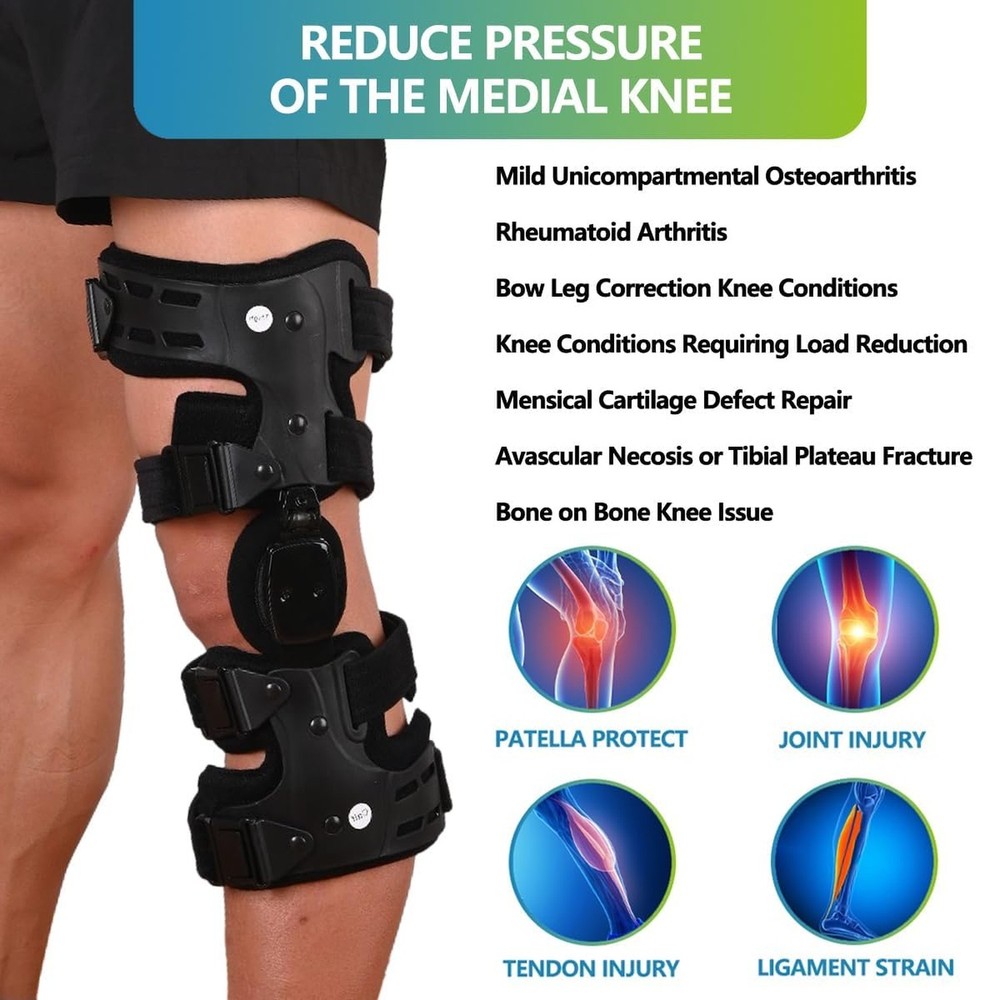 Komzer OA Unloader Knee Brace - Adjustable 3-Point Medial/Lateral Offloading ...
